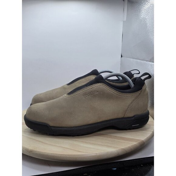 Footjoy Contour Series Mens 9 Brown Golf Mocs Shoes Soft Spikes Slip On No Laces - Picture 1 of 9